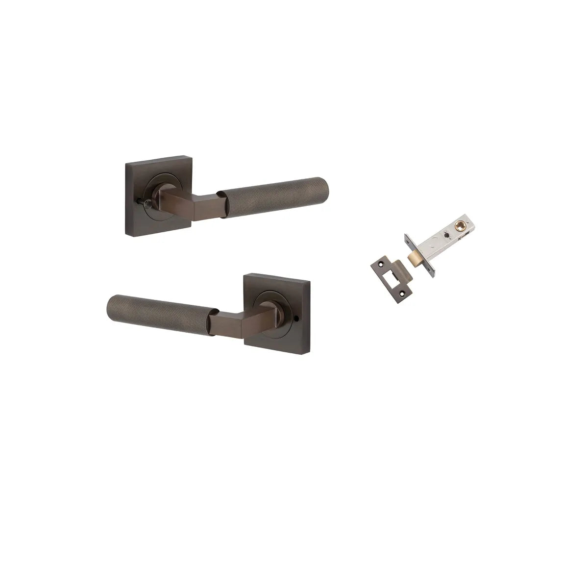 Brunswick Lever - Square Rose Privacy Kit (Inbuilt Privacy) in Signature Brass - privacy set configuration