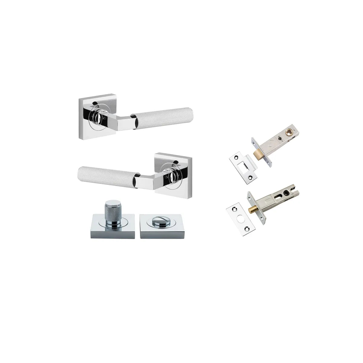 Brunswick Lever - Square Rose Privacy Kit in Polished Chrome - privacy set configuration