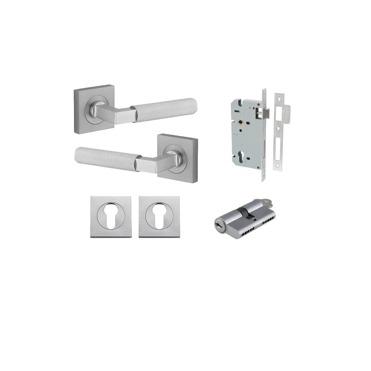 Brunswick Lever - Square Rose Entrance Kit with High Security Lock - entrance set configuration