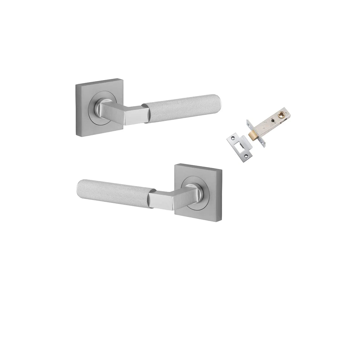 Brunswick Lever - Square Rose Passage Kit in Brushed Chrome - front view