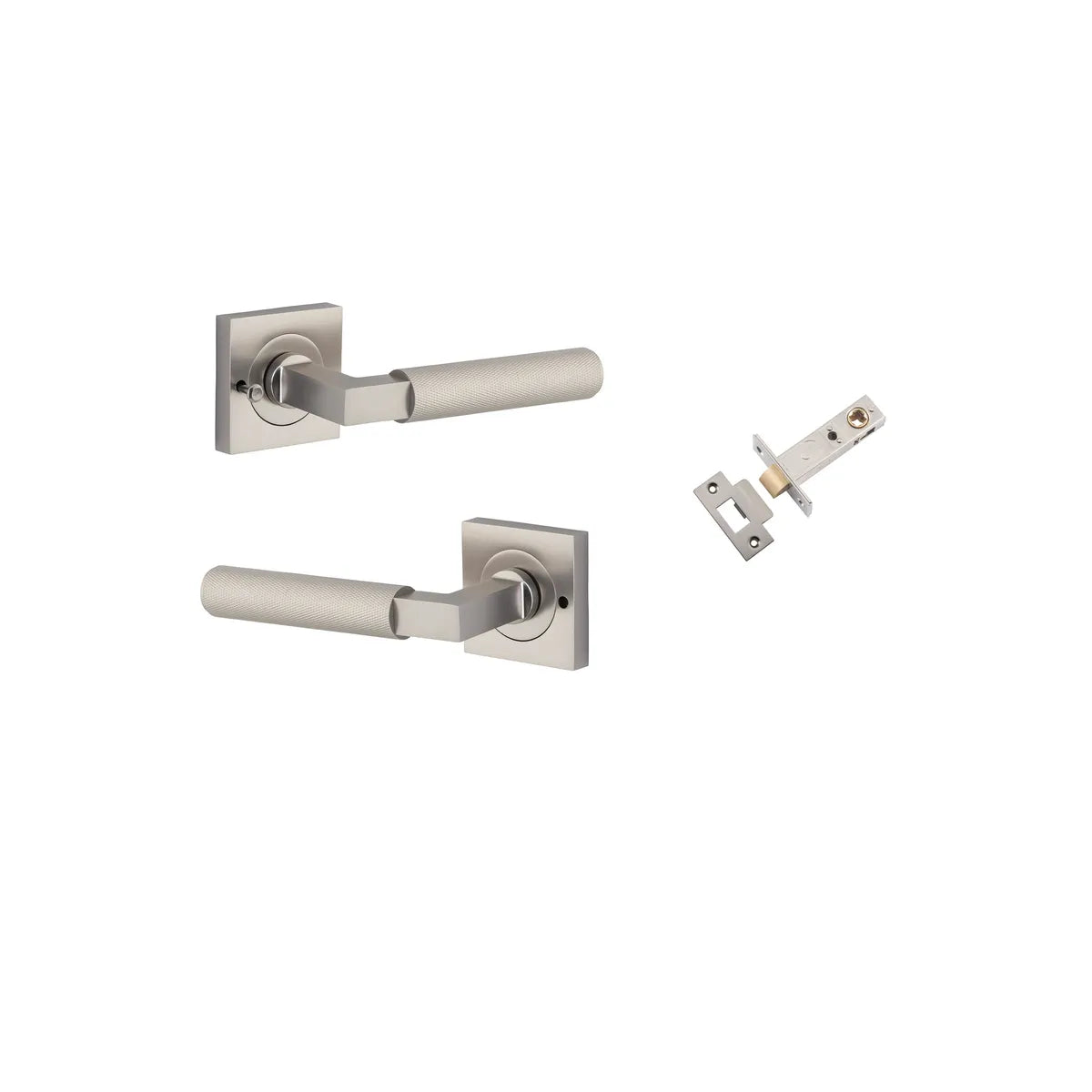 Brunswick Lever - Square Rose Privacy Kit (Inbuilt Privacy) in Satin Nickel - privacy set configuration