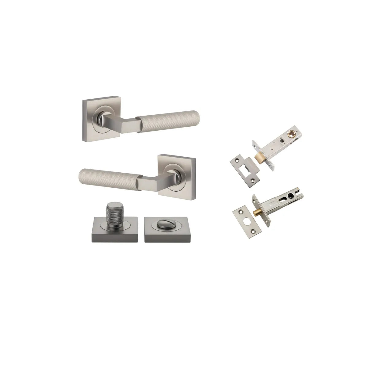 Brunswick Lever - Square Rose Privacy Kit in Satin Nickel - privacy set configuration