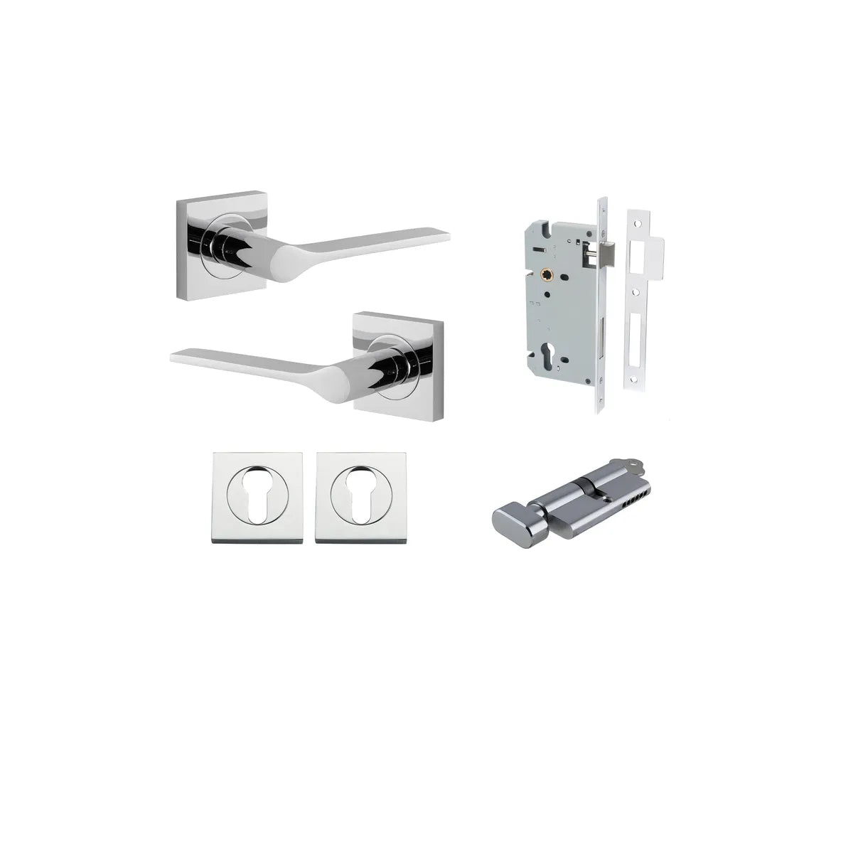 Como Lever - Square Rose Entrance Kit with High Security Lock in Brushed Chrome - entrance set configuration (12 of 14)