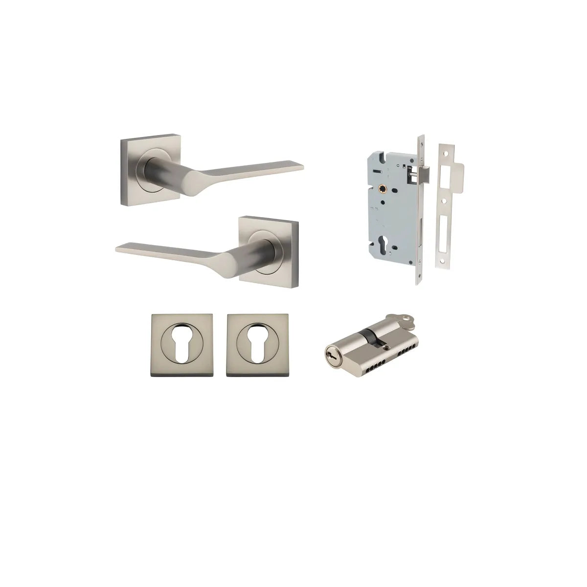 Como Lever - Square Rose Entrance Kit with High Security Lock in Brushed Chrome - entrance set configuration