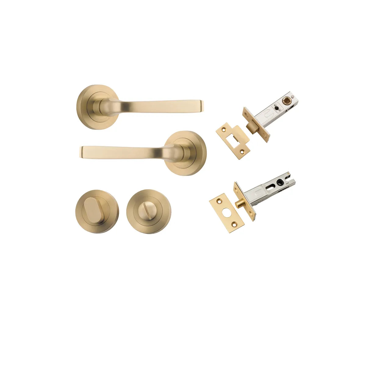 Annecy Lever - Round Rose Privacy Kit with Separate Privacy Turn in Brushed Brass - privacy set configuration