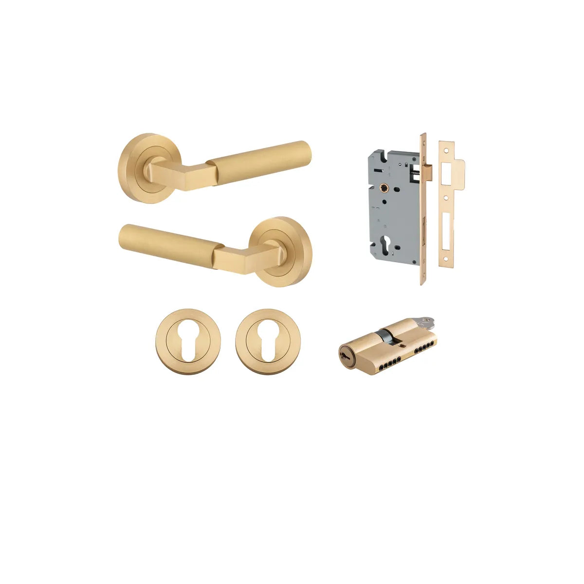Berlin Lever - Round Rose Entrance Kit with High Security Lock in Brushed Chrome - entrance set configuration