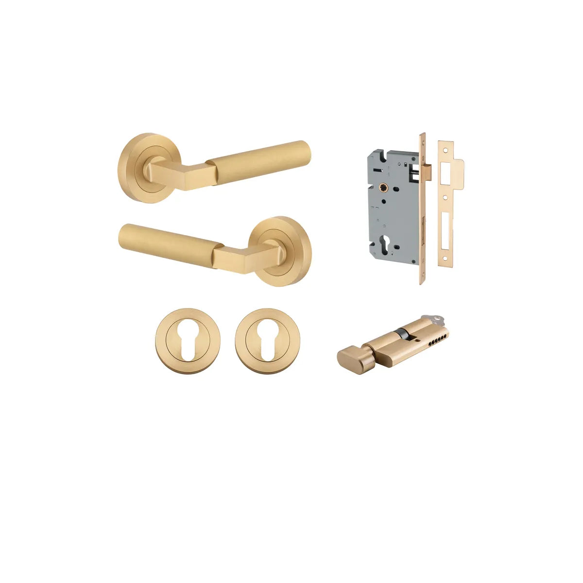 Berlin Lever - Round Rose Entrance Kit with High Security Lock in Brushed Chrome - entrance set configuration (8 of 14)