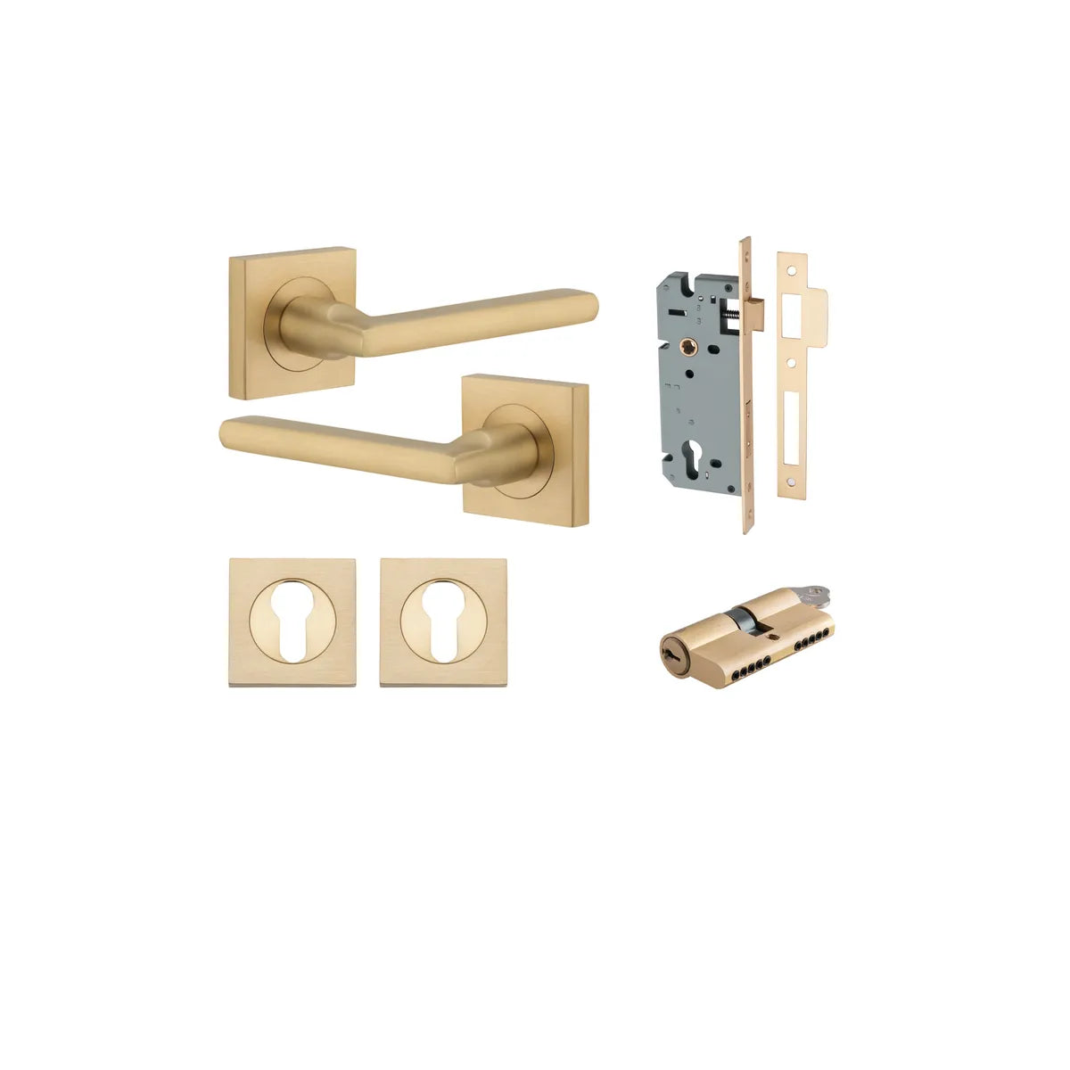 Baltimore Lever - Square Rose Entrance Kit with Separate High Security Lock - entrance set configuration