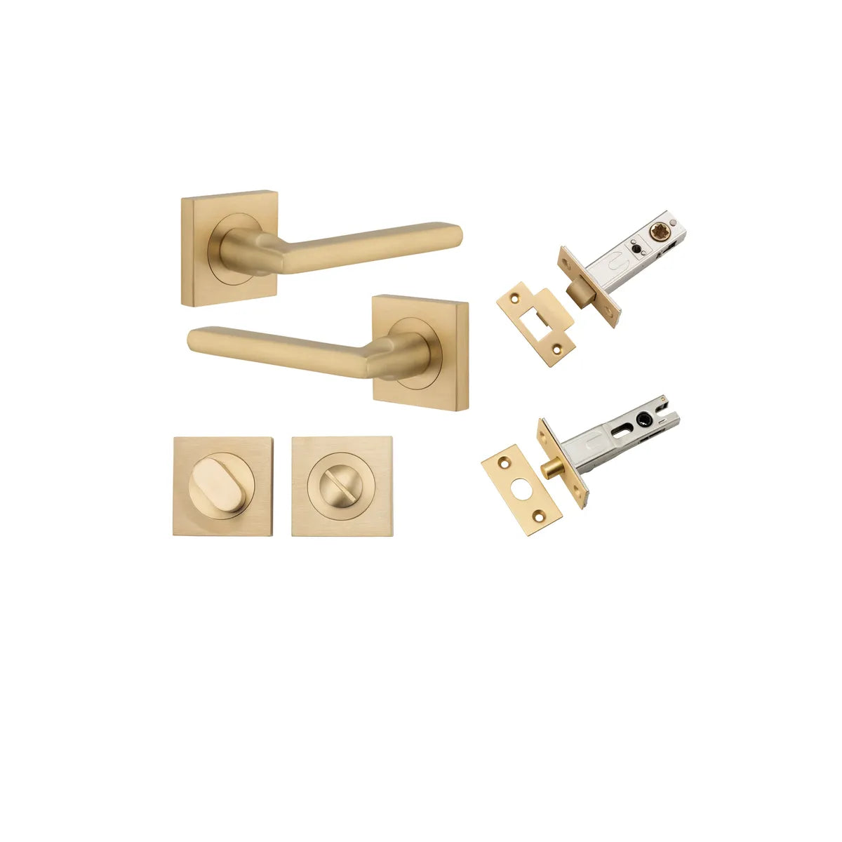 Baltimore Lever - Square Rose Privacy Kit with Separate Privacy Turn in Brushed Brass - privacy set configuration