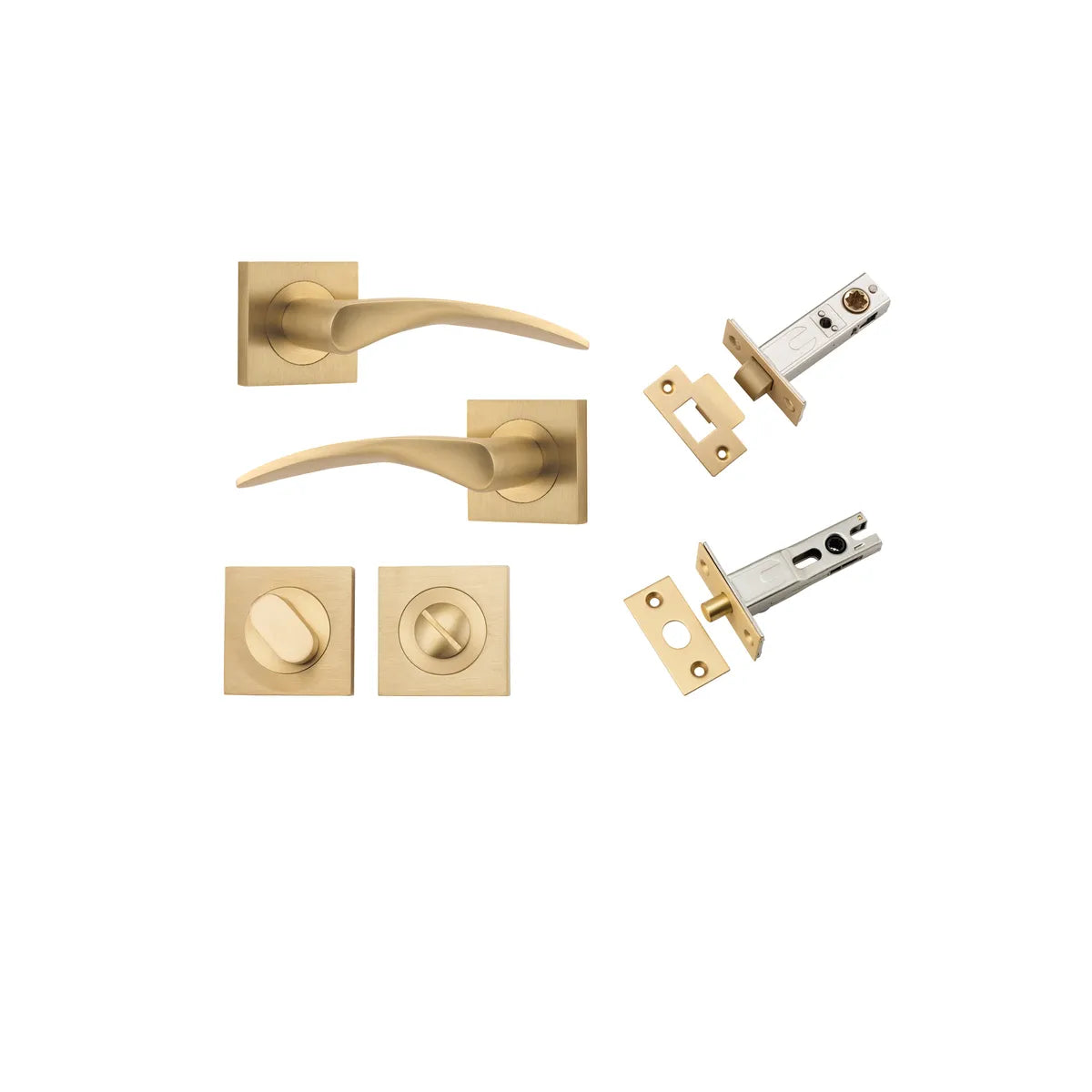 Oxford Lever - Square Rose Privacy Kit with Separate Privacy Turn in Brushed Brass - privacy set configuration
