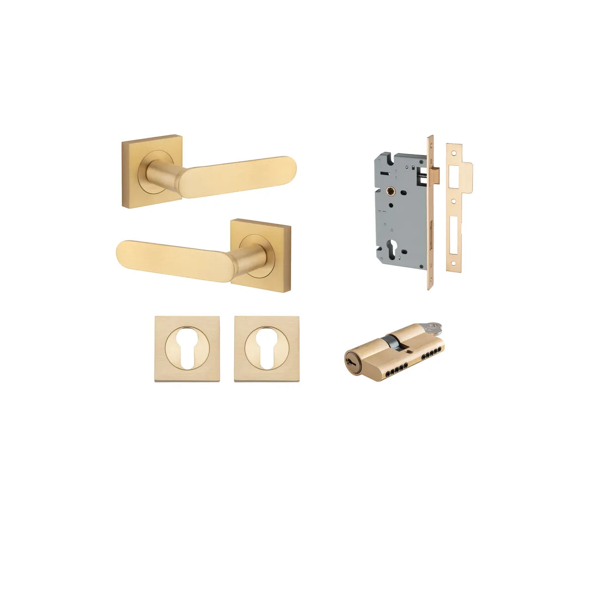 Bronte Lever - Square Rose Entrance Kit with High Security Lock - entrance set configuration