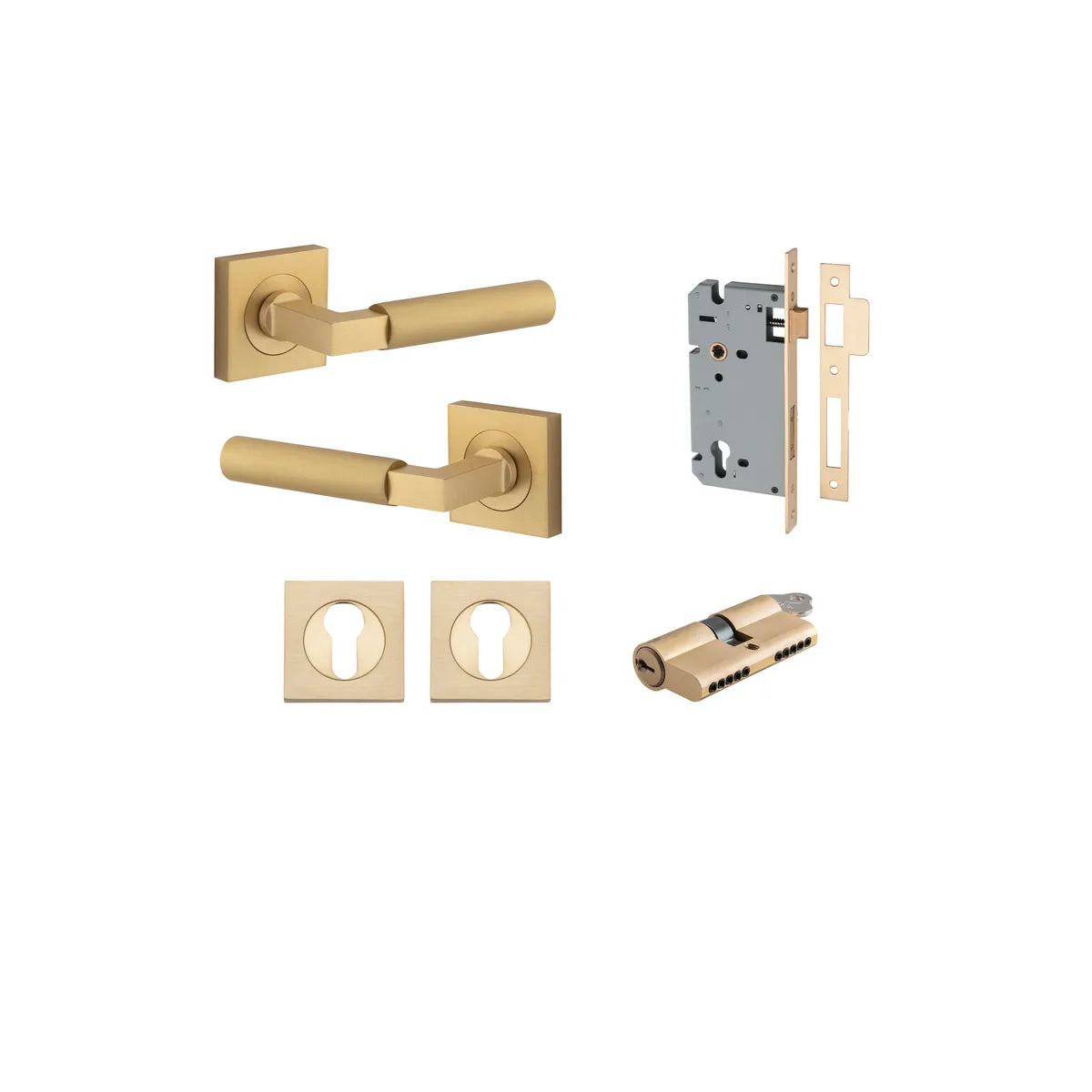 Berlin Lever - Square Rose Entrance Kit with High Security Lock - entrance set configuration