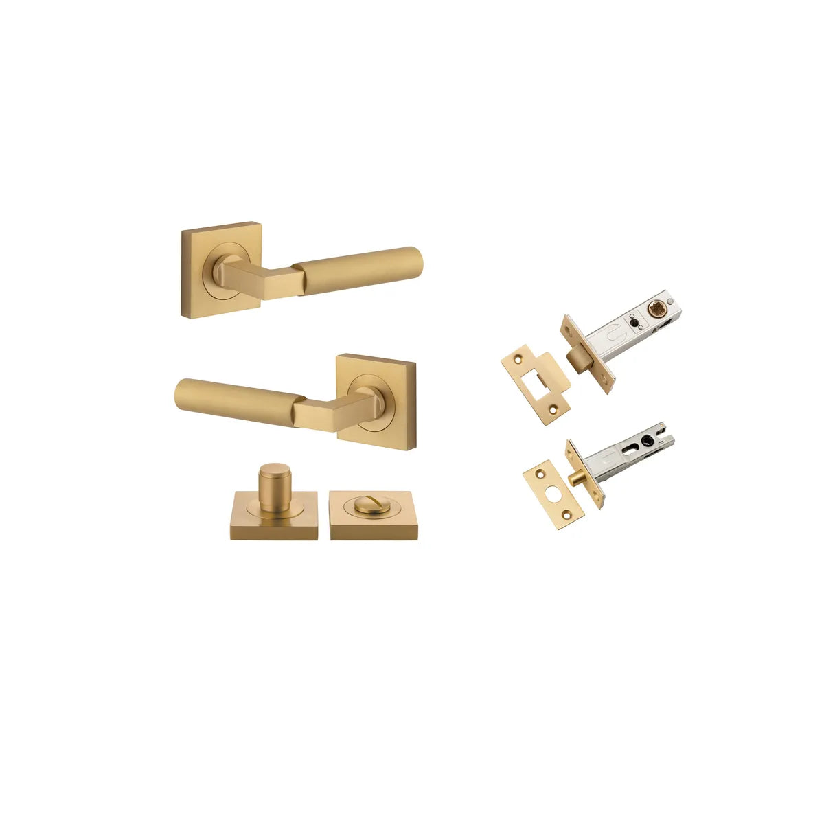 Berlin Lever - Square Rose Privacy Kit in Brushed Brass - privacy set configuration