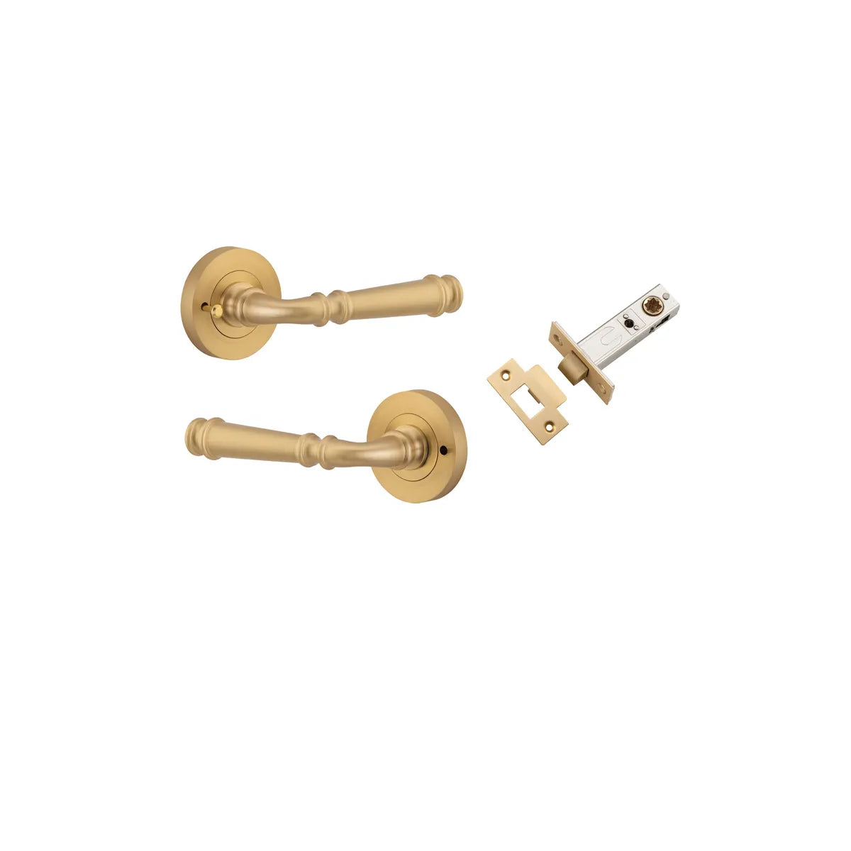 Verona Lever - Round Rose (Inbuilt Privacy) in Brushed Brass - privacy set configuration