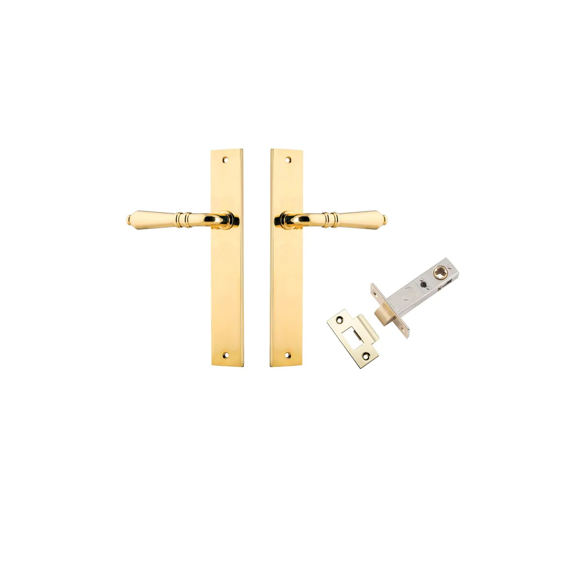 Sarlat Lever - Rectangular Backplate Passage Kit in Polished Brass - rear mounting detail