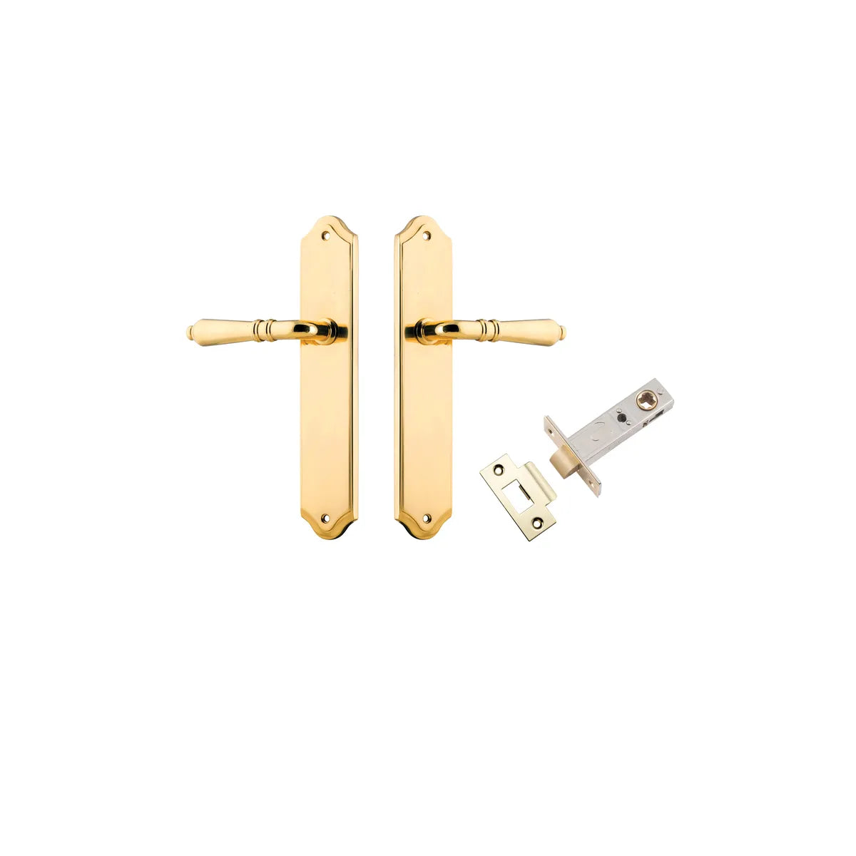 Sarlat Lever - Shouldered Backplate Passage Kit in Polished Brass - rear mounting detail