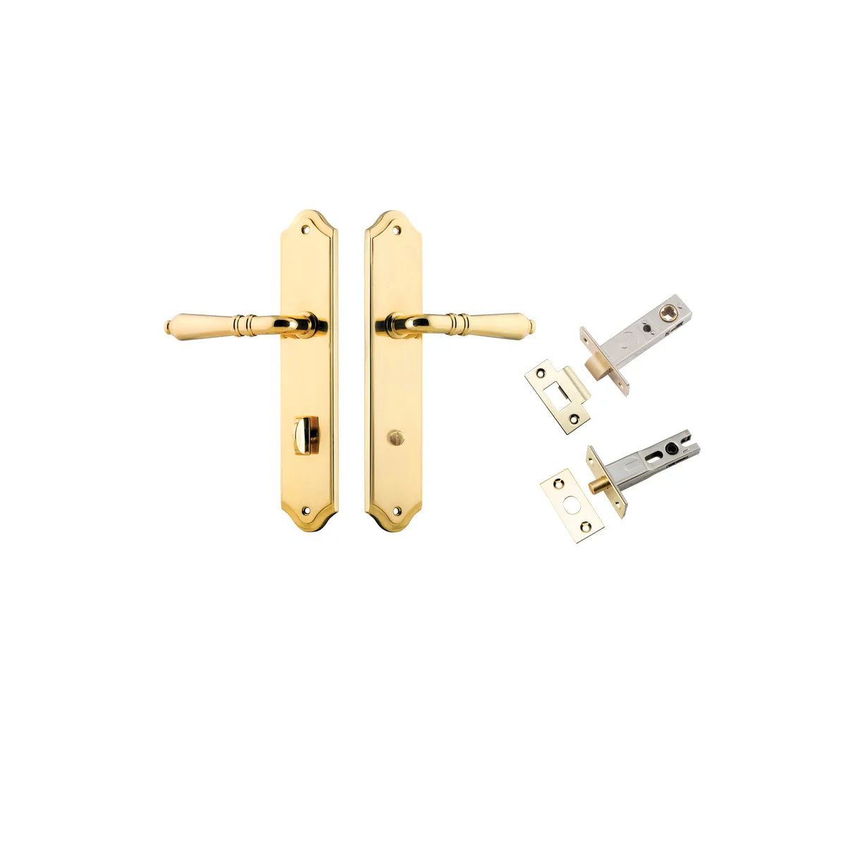 Sarlat Lever - Shouldered Backplate Privacy Kit with Privacy Turn in Polished Brass - privacy set configuration