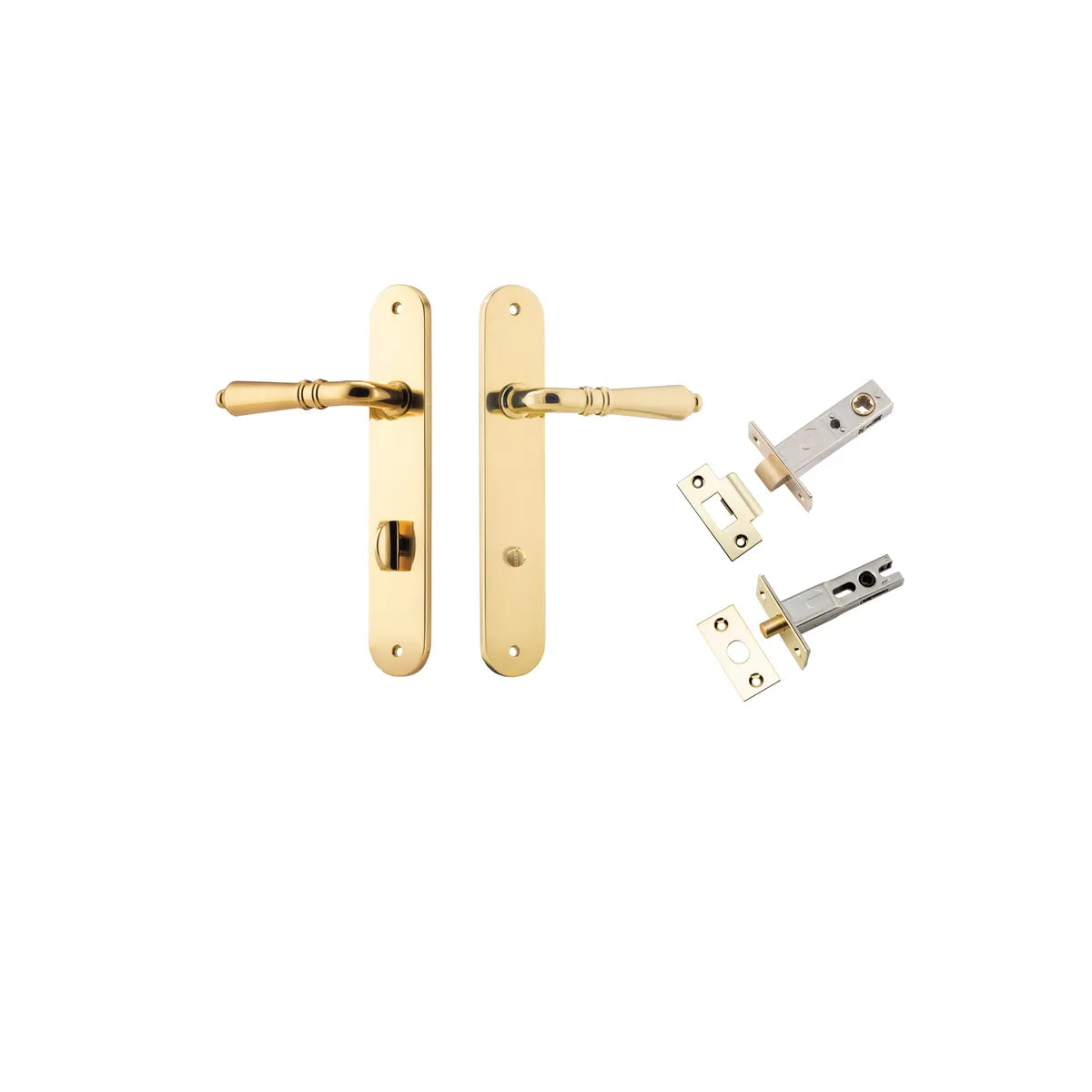 Sarlat Lever - Oval Backplate Privacy Kit with Privacy Turn in Polished Brass - privacy set configuration