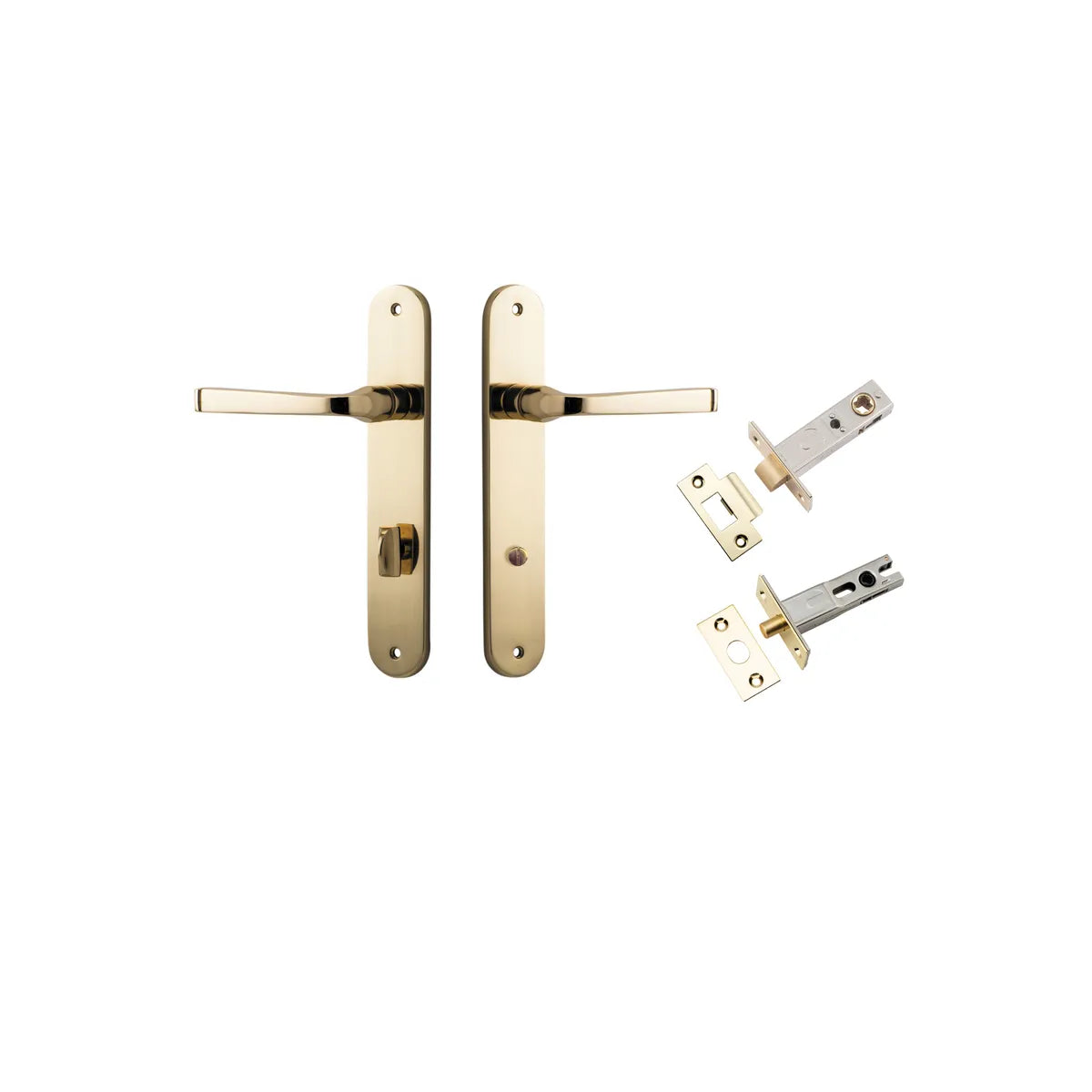 Annecy Lever - Oval Backplate Privacy Kit with Privacy Turn in Polished Brass - privacy set configuration