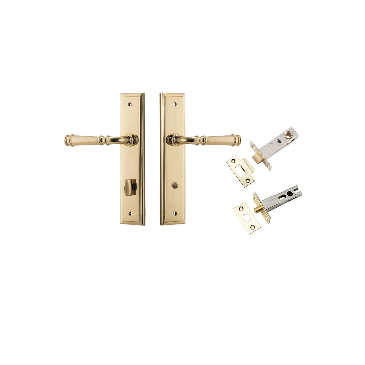 Verona Lever - Stepped Backplate Privacy Kit with Privacy Turn in Polished Brass - privacy set configuration
