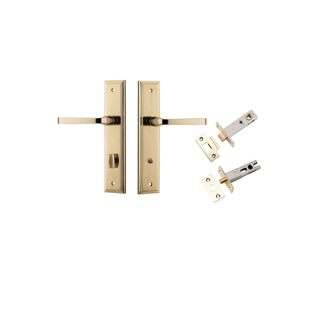 Annecy Lever - Stepped Backplate Privacy Kit with Privacy Turn in Polished Brass - privacy set configuration