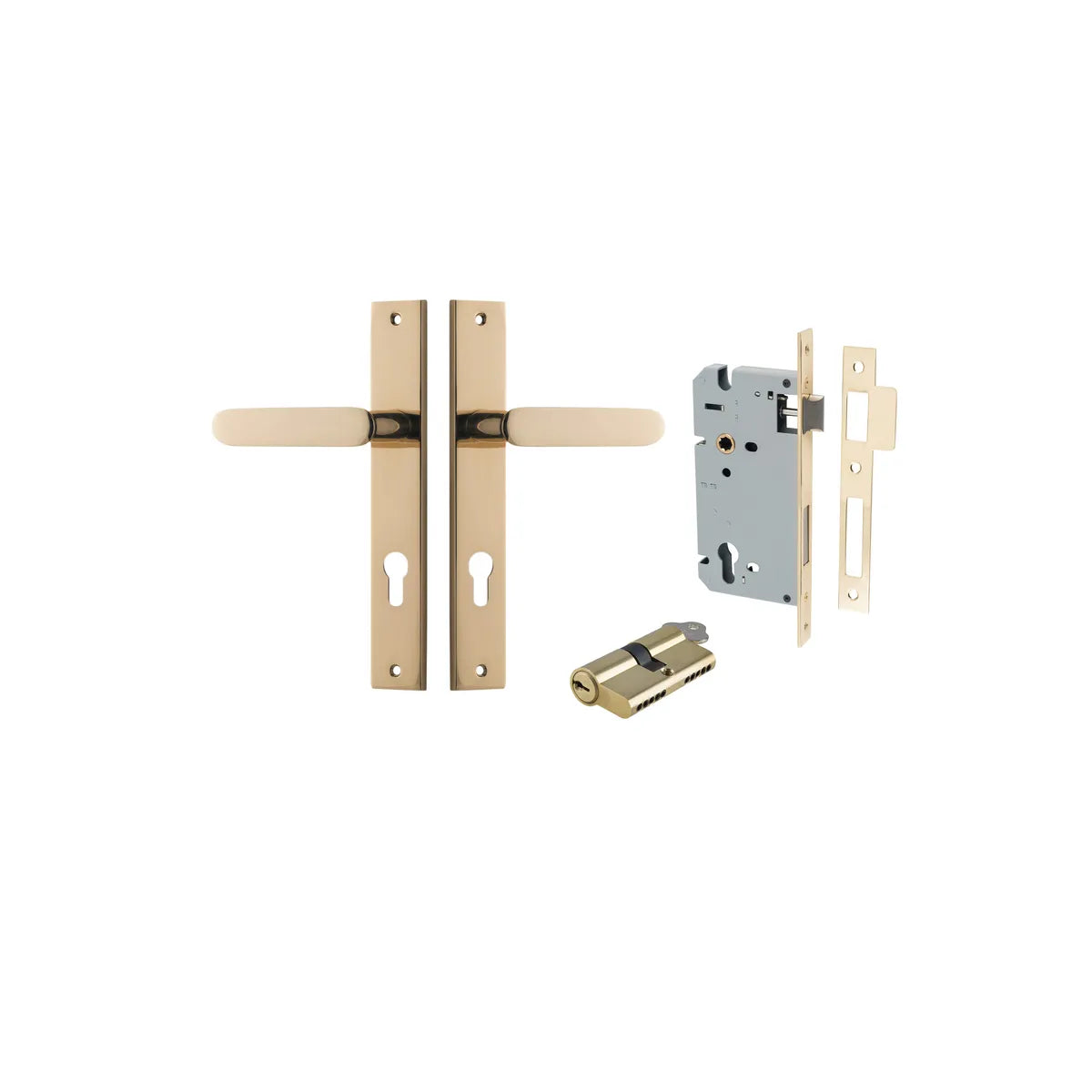 Bronte Lever - Rectangular Backplate Entrance Kit with High Security Lock in Brushed Brass - entrance set configura (4 of 14)