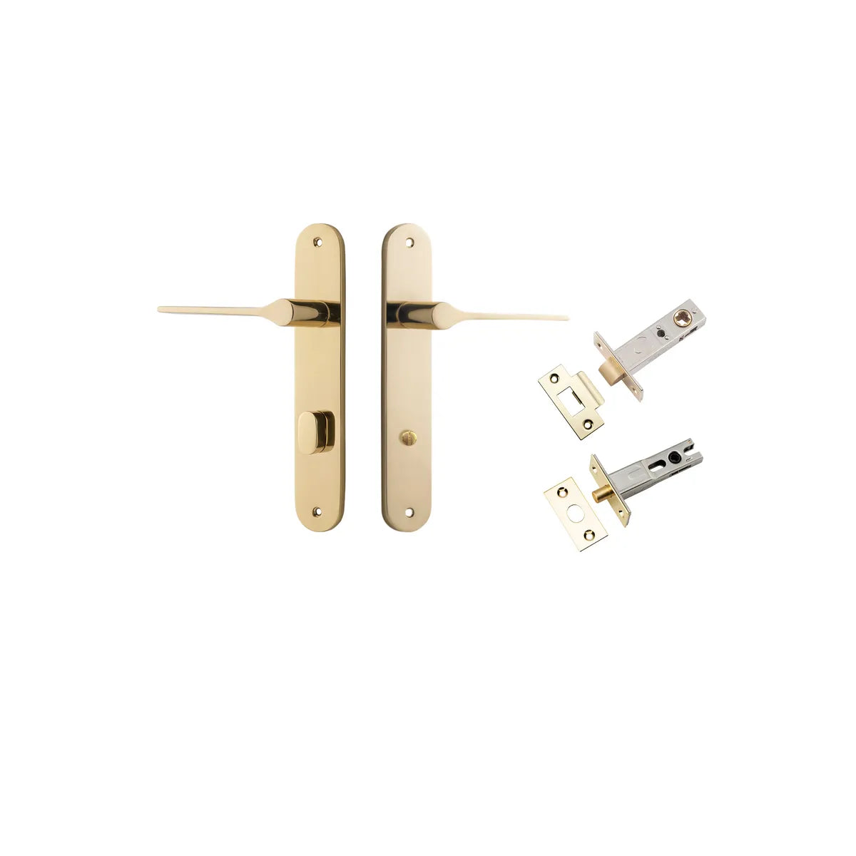 Como Lever - Oval Backplate Privacy Kit in Polished Brass - privacy set configuration