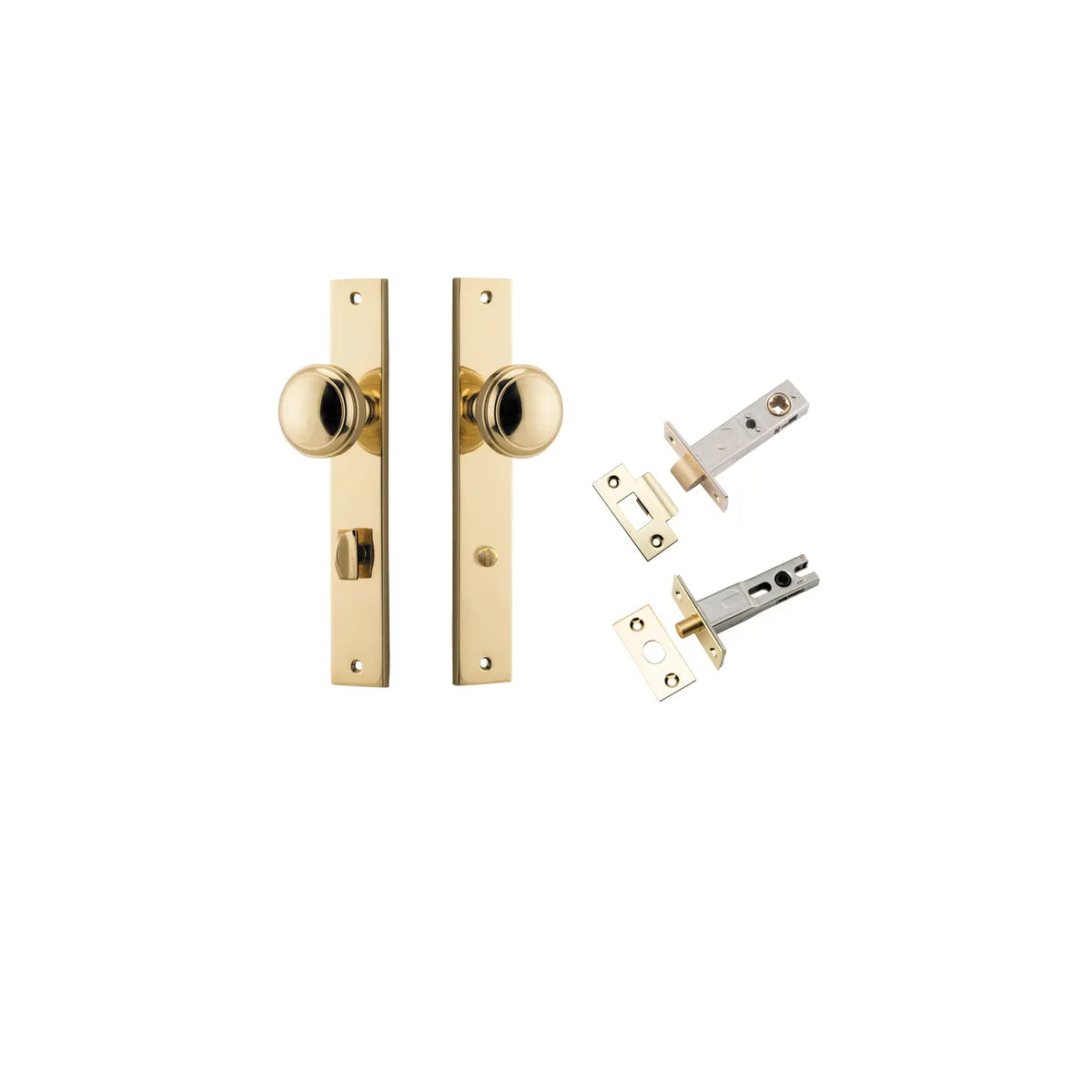 Paddington Knob - Rectangular Backplate Privacy Kit with Privacy Turn in Polished Brass - privacy set configuration