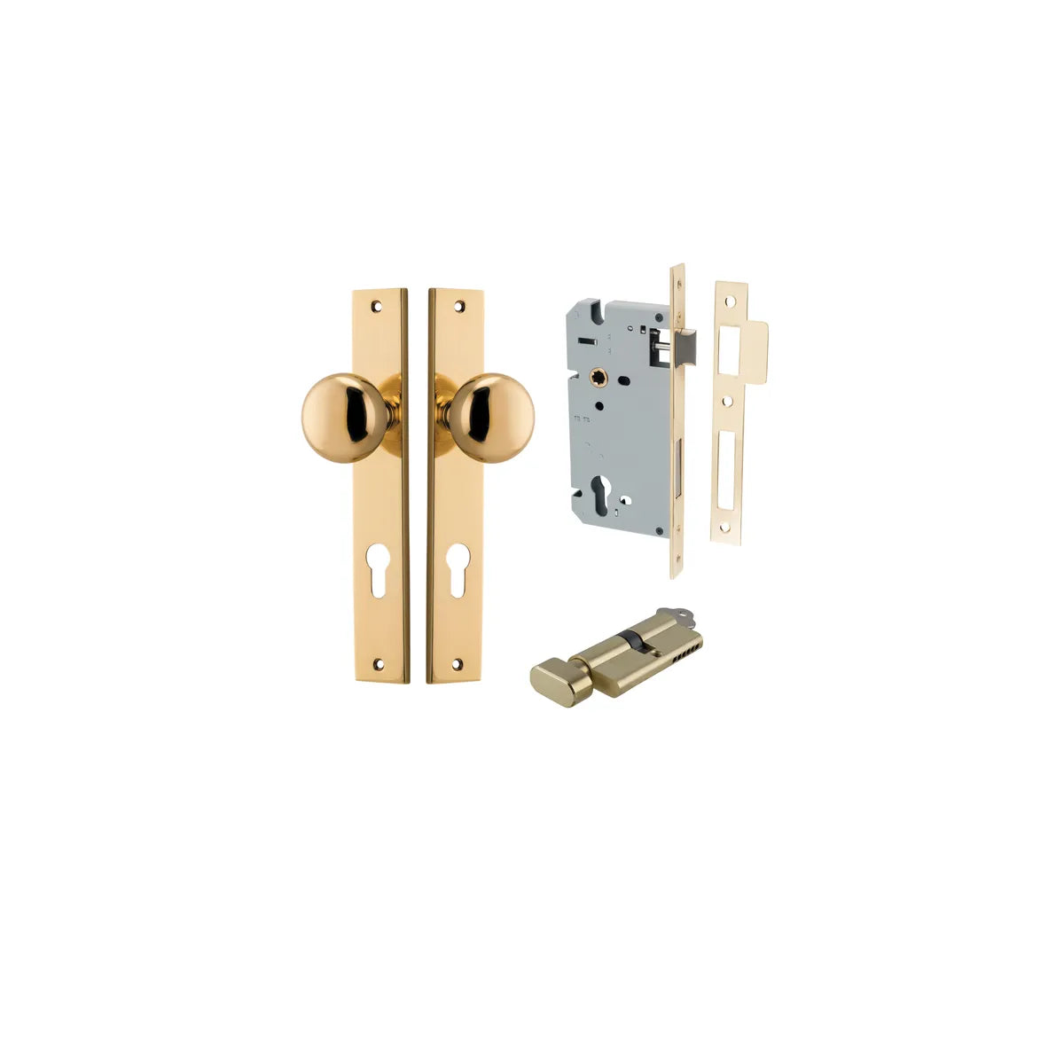 Cambridge Knob - Rectangular Backplate Entrance Kit with High Security Lock in Brushed Brass - entrance set config (13 of 18)