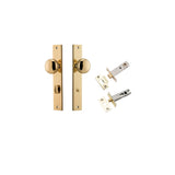 Cambridge Knob - Rectangular Backplate Privacy Kit with Privacy Turn in Polished Brass - privacy set configuration