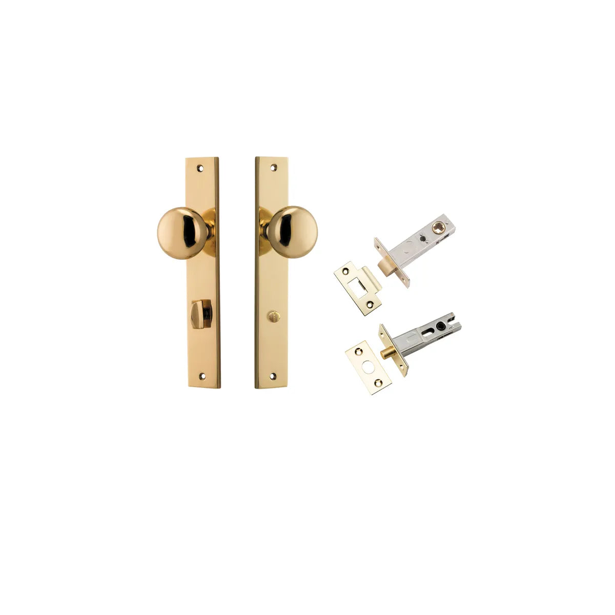 Cambridge Knob - Rectangular Backplate Privacy Kit with Privacy Turn in Polished Brass - privacy set configuration