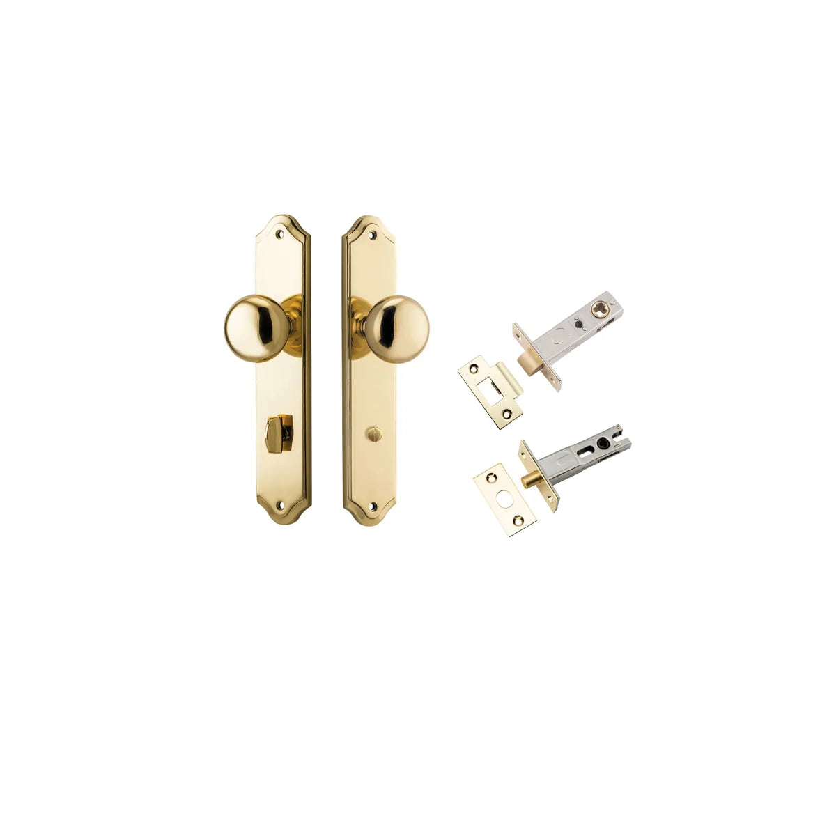 Cambridge Knob - Shouldered Backplate Privacy Kit with Privacy Turn in Polished Brass - privacy set configuration
