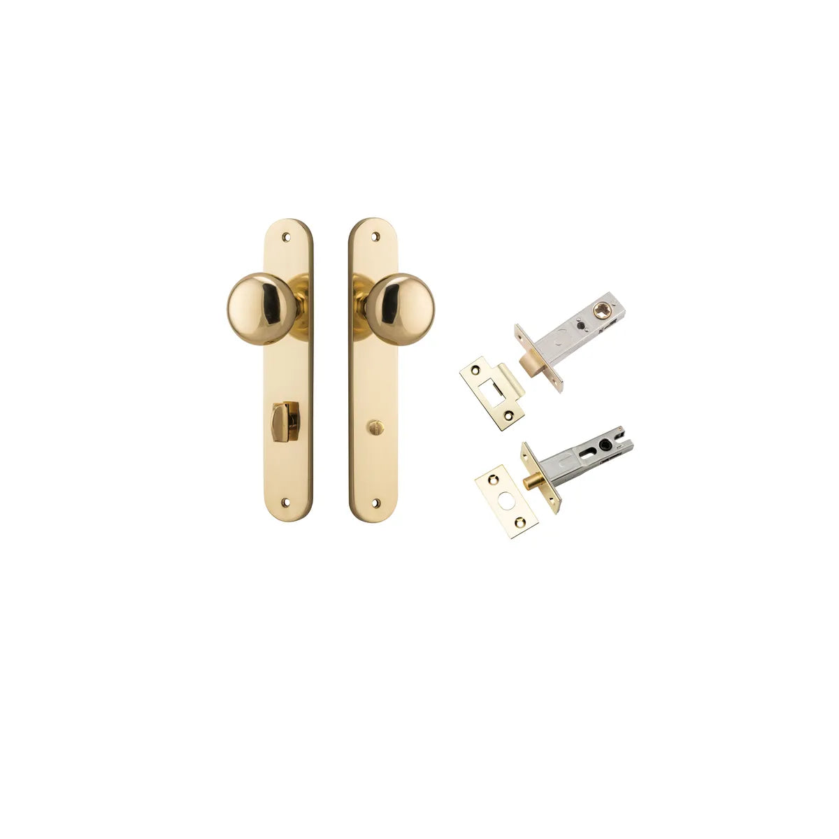 Cambridge Knob - Oval Backplate Privacy Kit with Privacy Turn in Polished Brass - privacy set configuration