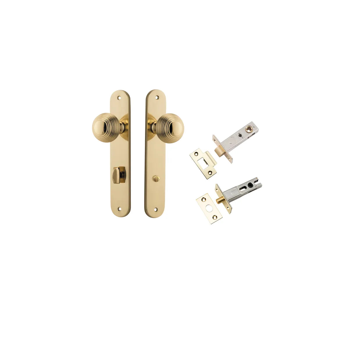 Guildford Knob - Oval Backplate Privacy Kit with Privacy Turn in Polished Brass - privacy set configuration