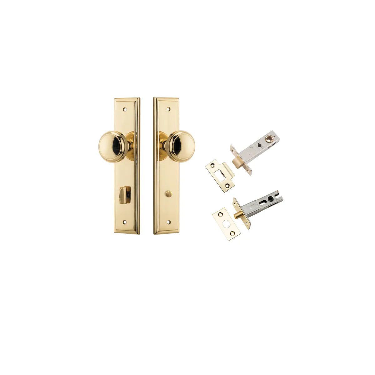 Paddington Knob - Stepped Backplate Privacy Kit with Privacy Turn in Polished Brass - privacy set configuration