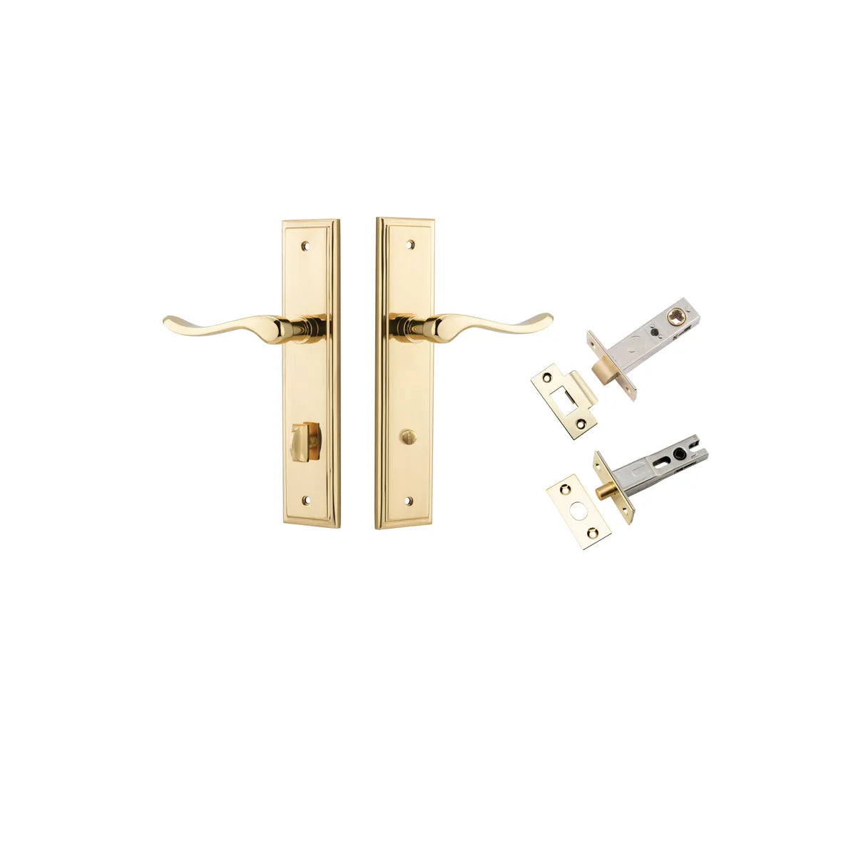 Stirling Lever - Stepped Backplate Privacy Kit with Privacy Turn in Polished Brass - privacy set configuration