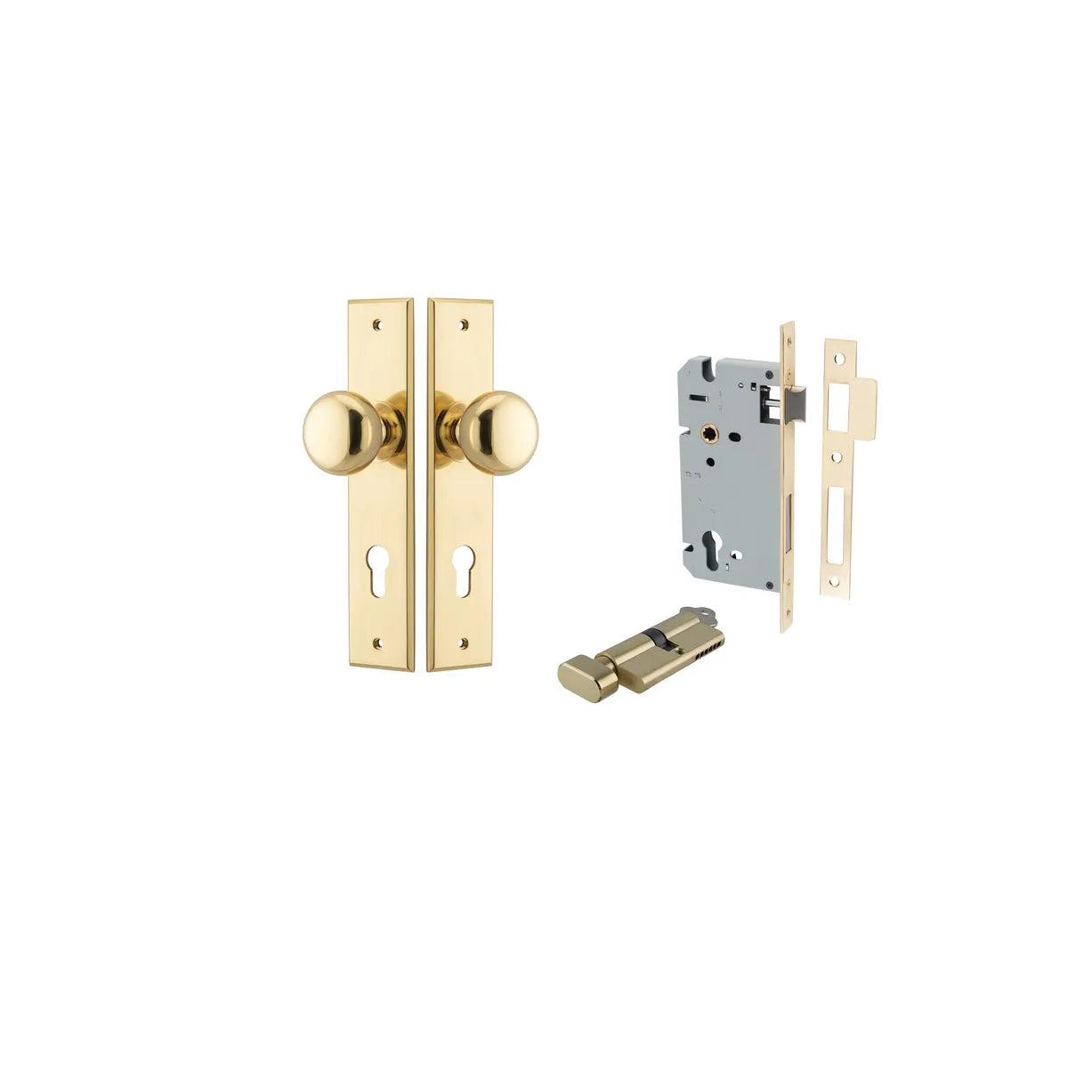 Cambridge Knob - Chamfered Backplate Entrance Kit with High Security Lock