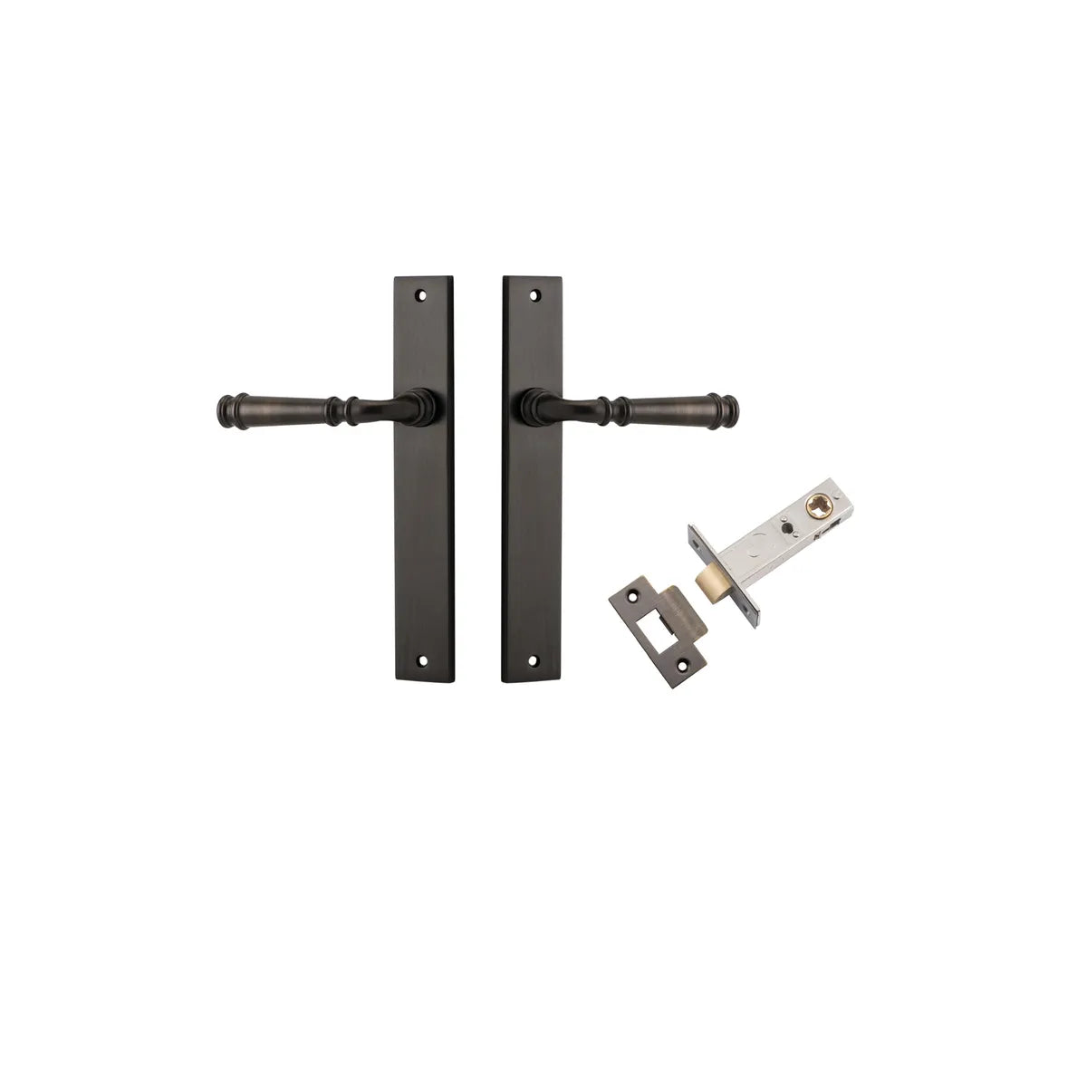 Verona Lever - Rectangular Backplate Passage Kit in Signature Brass - front view