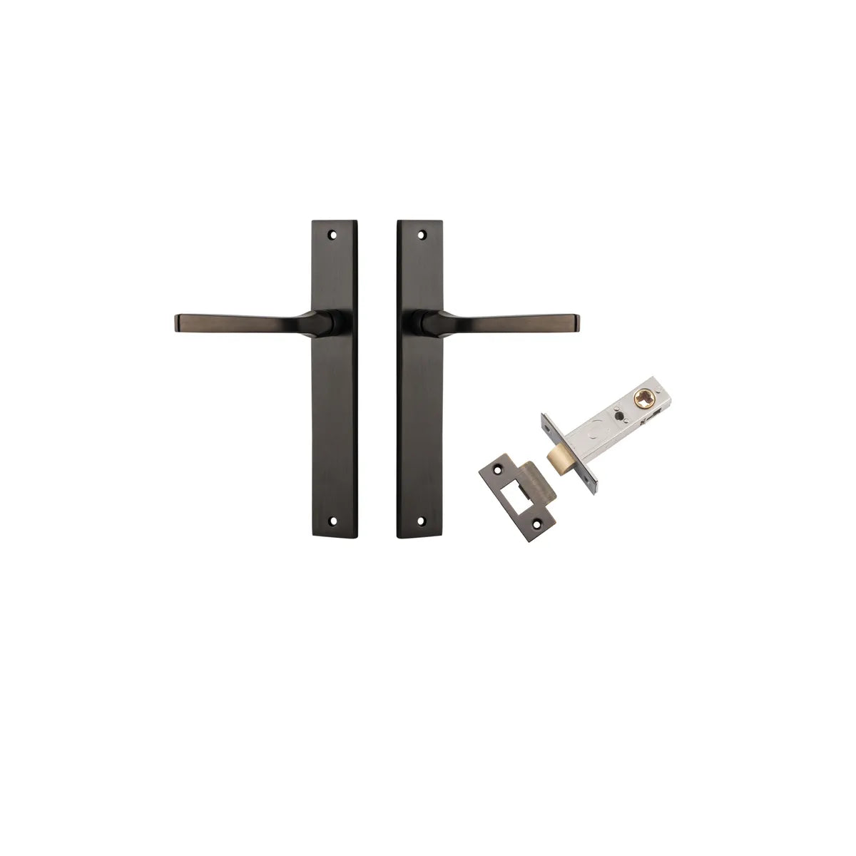 Annecy Lever - Rectangular Backplate Passage Kit in Signature Brass - front view