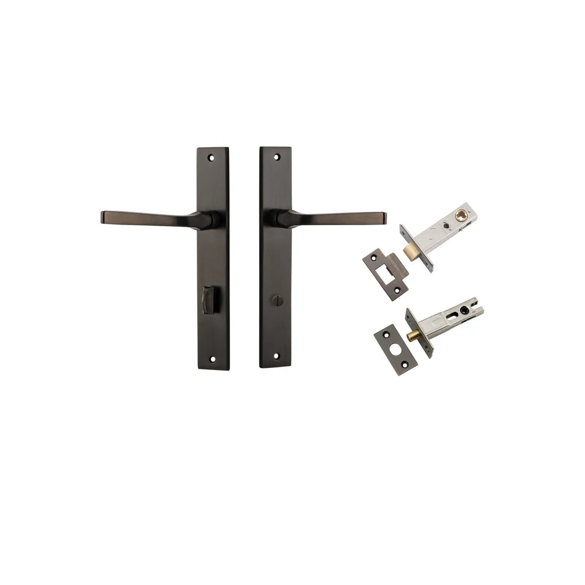 Annecy Lever - Rectangular Backplate Privacy Kit with Privacy Turn in Signature Brass - privacy set configuration