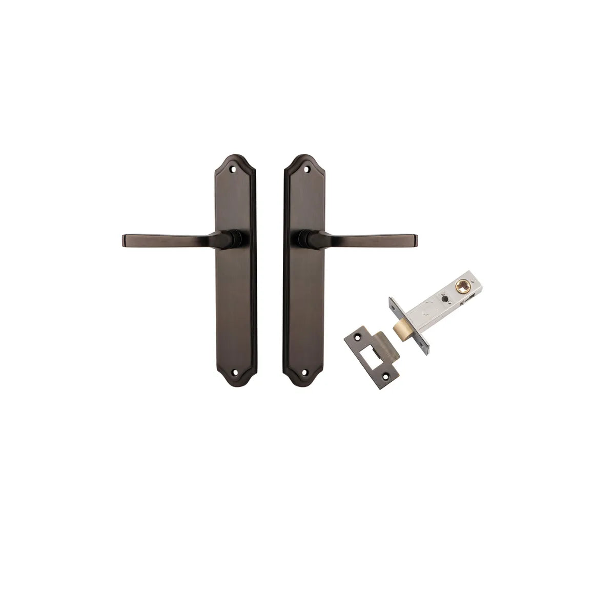 Annecy Lever - Shouldered Backplate Passage Kit in Signature Brass - front view