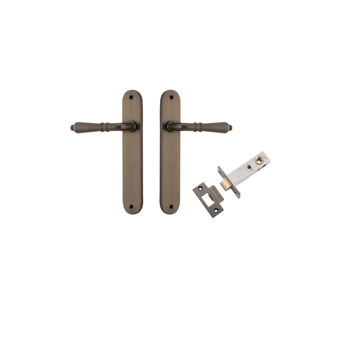 Sarlat Lever - Oval Backplate Passage Kit in Signature Brass - angled product view