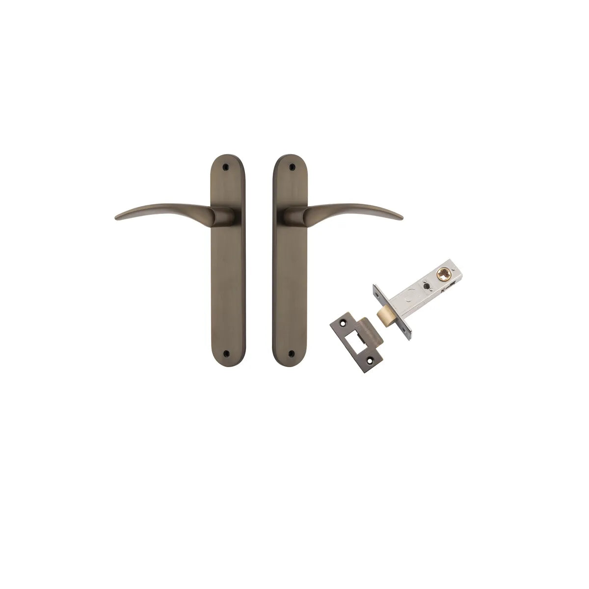 Oxford Lever - Oval Backplate Passage Kit in Signature Brass - side profile view