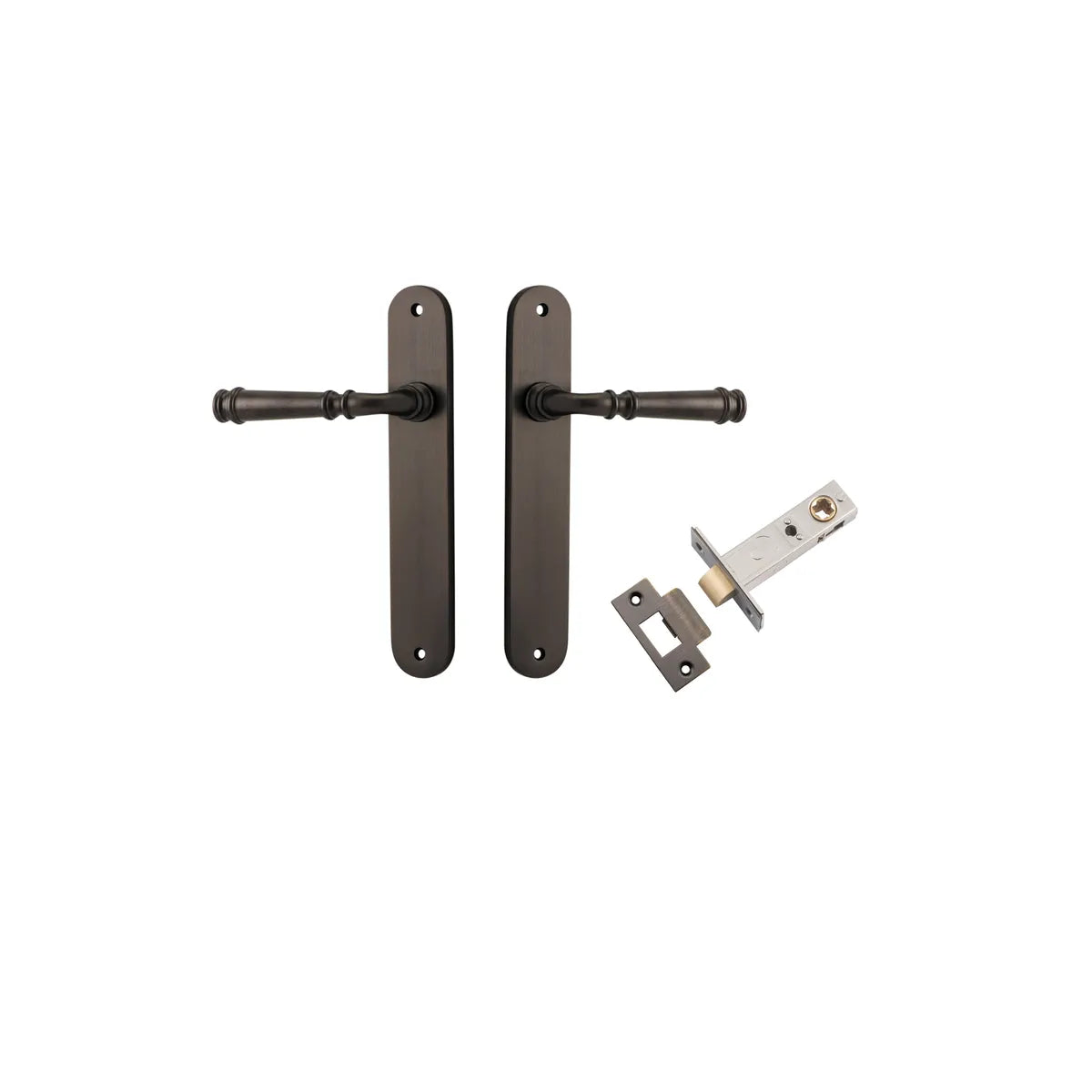 Verona Lever - Oval Backplate Passage Kit in Signature Brass - front view