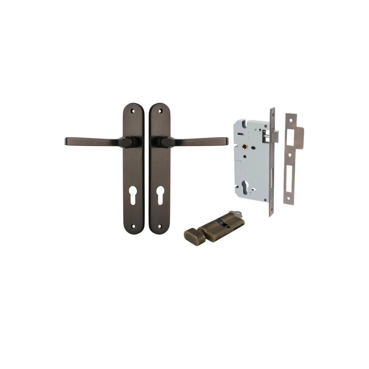 Annecy Lever - Oval Backplate Entrance Kit with High Security Lock in Brushed Chrome - entrance set configuration