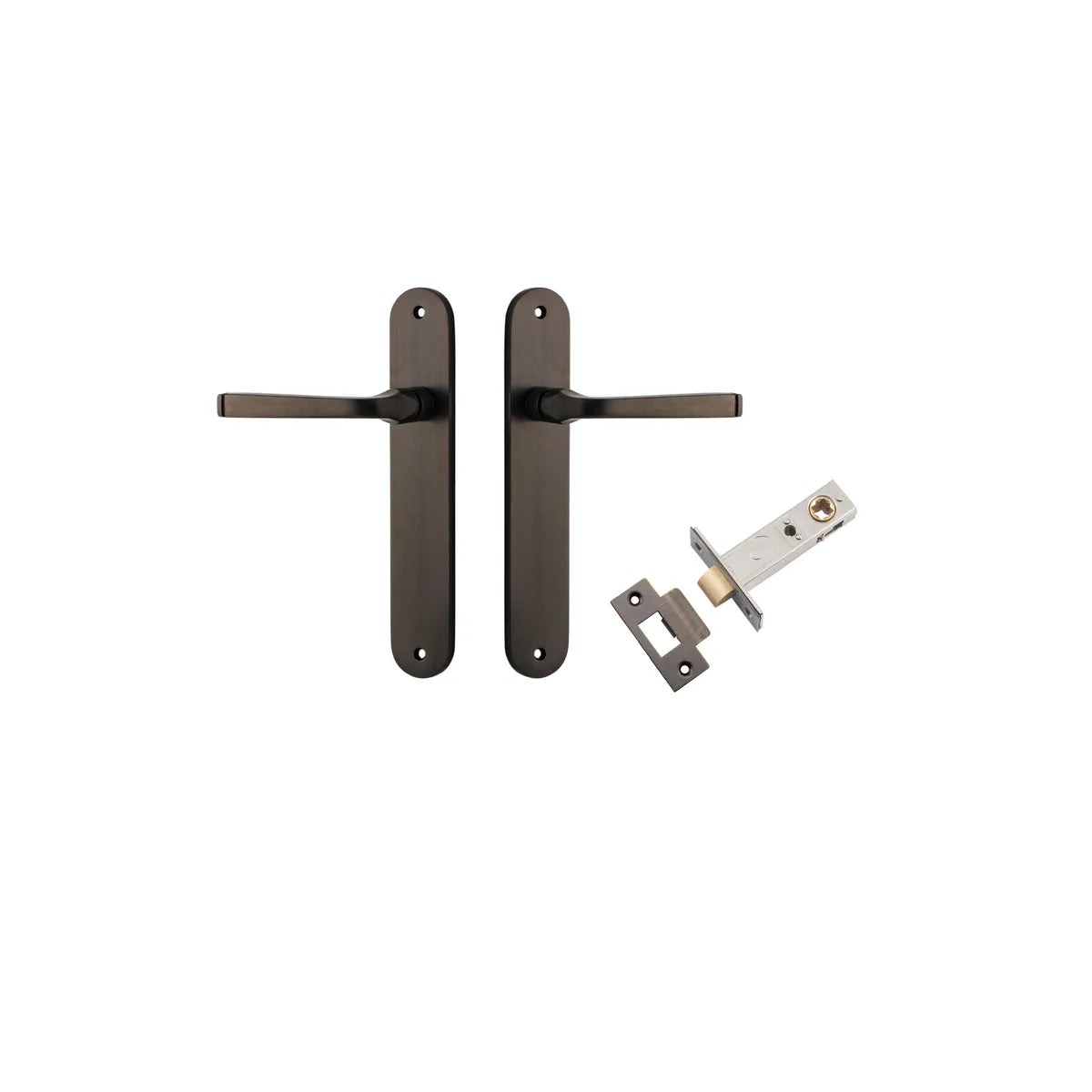 Annecy Lever - Oval Backplate Passage Kit in Signature Brass - front view