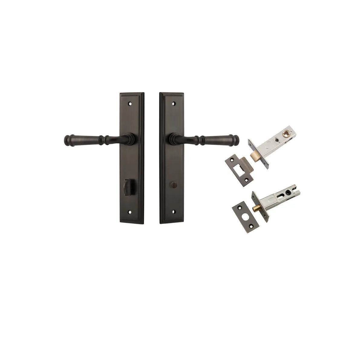 Verona Lever - Stepped Backplate Privacy Kit with Privacy Turn in Signature Brass - privacy set configuration