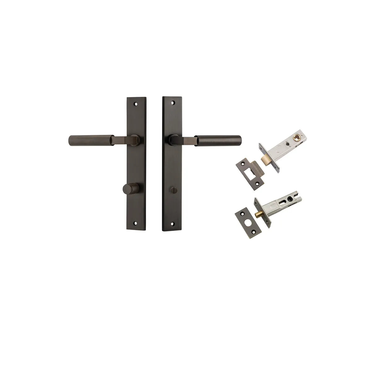 Berlin Lever - Rectangular Backplate Privacy Kit in Signature Brass - privacy set configuration