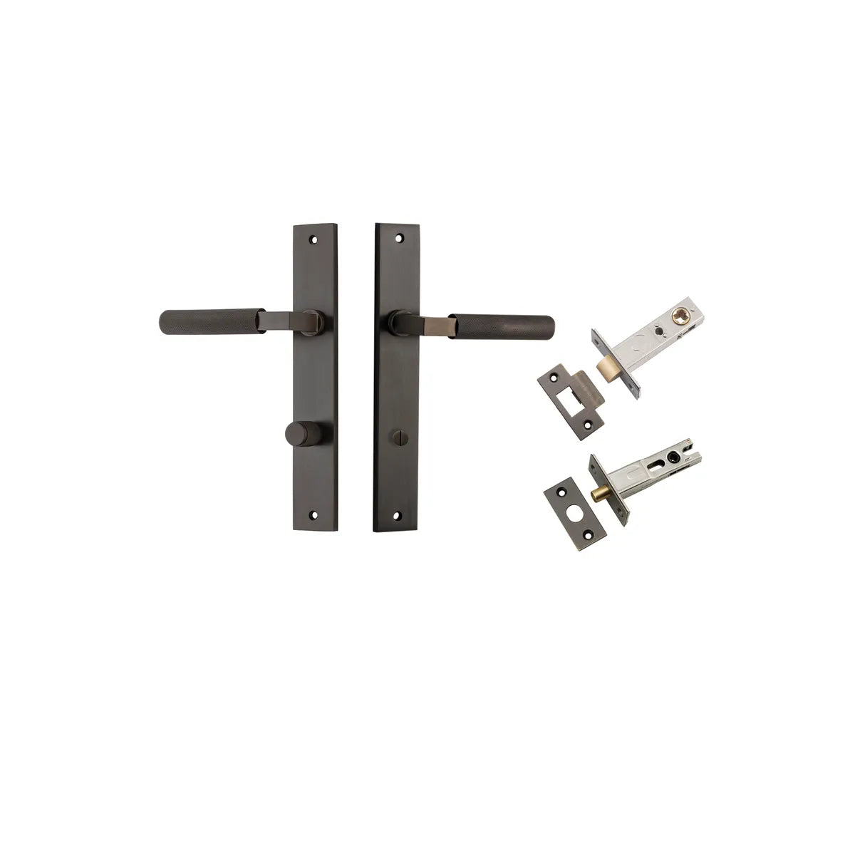 Brunswick Lever - Rectangular Backplate Privacy Kit in Signature Brass - privacy set configuration
