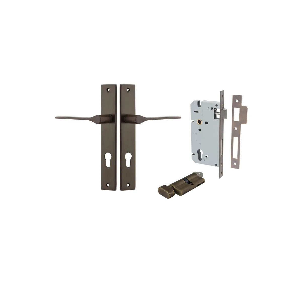 Como Lever - Rectangular Backplate Entrance Kit with High Security Lock in Brushed Chrome - entrance set configuration